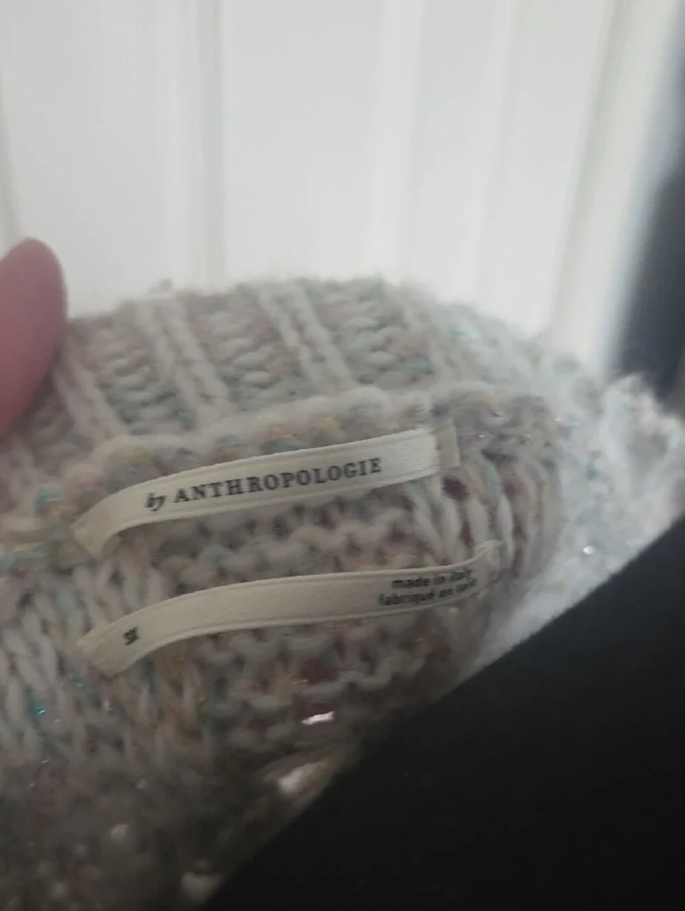 Anthropologie Light Gray Open-Knit Cable V-Neck Sweater